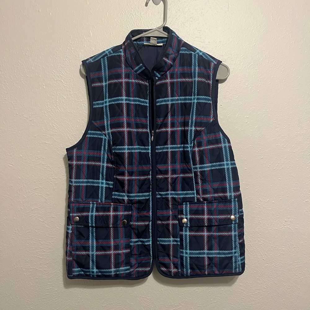 Appleseed’s Women’s Vest Quilted Zip Up Pockets Navy Teal Magenta Medium